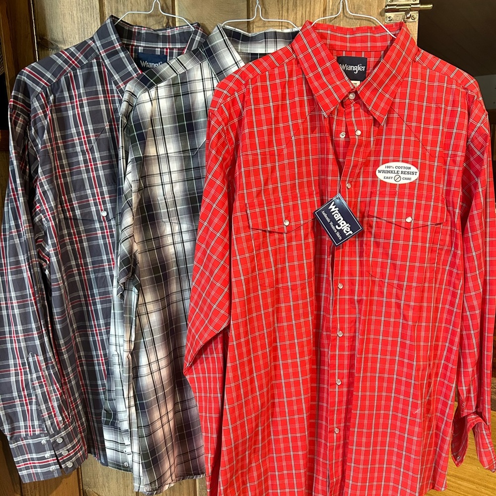 3 Wrangler Casual Snap Button Down Shirts